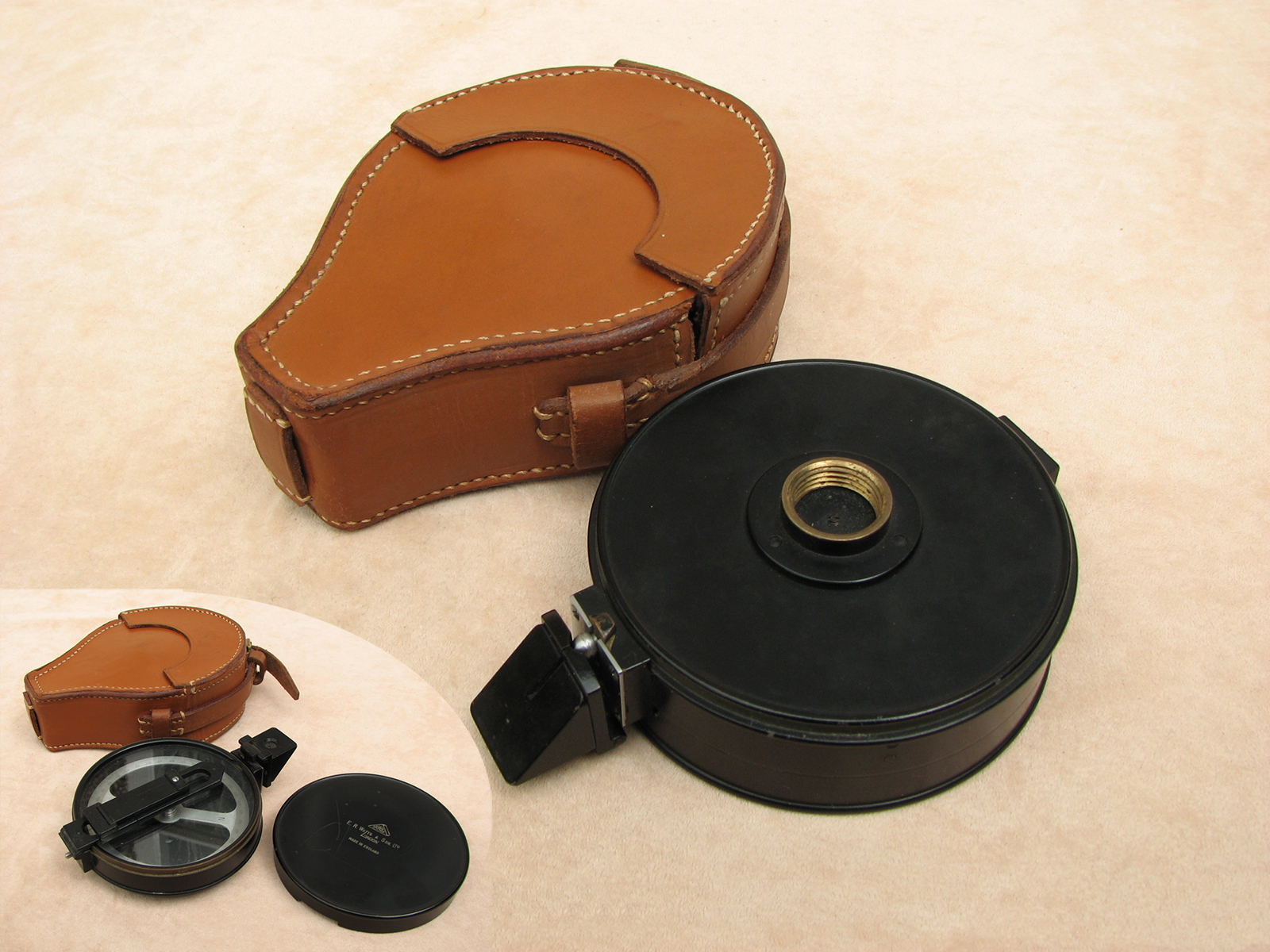 1920's Artillery compass by E.R. Watts & Son Ltd in leather case